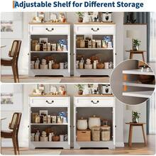 29 pulgadas moderno granja aparador bufé gabinete con cajón y estantes ajustables, pequeño gabinete de almacenamiento de cocina, comedor cafetería organizador, blanco y nuez - Blanco - Ver 3