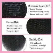 ZHENDEFA 8pcs/Set 120g Natural Black Brazilian Human Hair Wavy Clip-In Hair Extensions For Women - SNatural - View 4