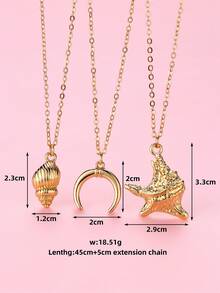 Bộ 3 dây chuyền phong cách Bohemian chủ đề sinh vật biển mùa hè cho trẻ em, gồm mặt dây chuyền hình vỏ sò, sao biển và mặt trăng, thích hợp để đeo hàng ngày, làm quà tặng hoặc trong các dịp lễ hội. - Vàng - Xem 5