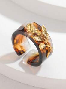 1pc Fashion Elegant Minimalist Rose Ring, Metal & Resin Multicolor Open Ring, Suitable For Women's Daily, Party, Holiday Wear, Daily Gift, Jewelry Gift - Multicolor - View 1