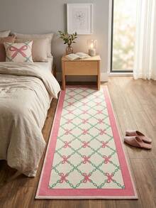 1pc Exclusive Custom-Made Floral Print Faux Cashmere Rug, Soft Plush Material, Bow Stripe Rug, Bowknot Rug, Fresh Style, Girly Rug, Living Room Rug, Bedroom Rug, Entryway Rug, Kitchen Rug, Bathroom Rug, Gaming Room Rug, Study Rug - Multicolor - View 11
