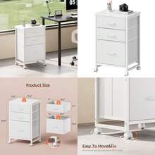 Maihail - Archivador móvil de 3 cajones con ruedas de tela vertical se adapta a tamaño A4 o carta para oficina en casa color - Blanco - Ver 1