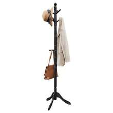VASAGLE URCR003B01 - Perchero y soporte de madera maciza con 10 ganchos para sombreros bolsos bolsos para entrada pasillo madera de hule - Tinta negra - Ver 8
