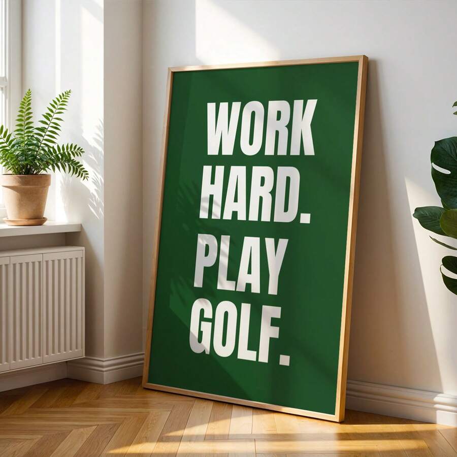 Decoración de pared 2D plana, 2D plana, 1 pieza, un póster de golf retro, con un fuente verde minimalista en lienzo, ideal para mejorar el ambiente de tu sala de estar, dormitorio o cocina. Un gran regalo para amigos o como regalo de inauguración de la casa, viene sin marco. - Sin marco - Ver 1