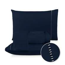Fitted Sheet Set With Elastic + Pillowcase, 400 Thread Count Percale Flex Luxury, Peach Touch, Single, Full, Queen, King - Navy Blue - View 5