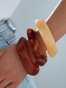 1pc Retro Minimalist Fashionable Geometric Resin Wide Bangle, Suitable For Daily Wear - Multicolor - View 11