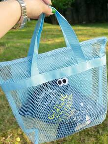 YIYIQCSJ Bolsa de playa de malla de gran capacidad, almacenamiento para habitación infantil, puede contener juguetes de playa, mochila de nylon transpirable con cordón, adecuada para piscina y exteriores - Multicolor - Ver 2