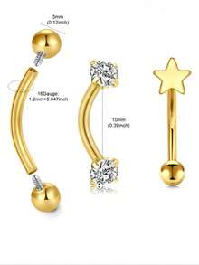 1 chiếc khuyên xỏ lông mày cong bằng thép không gỉ 316, cỡ 16G, dài 8mm hoặc 10mm, đính đá Cubic Zirconia và ngọc Opal giả, thích hợp cho cả nam và nữ. - Nhiều màu - Xem 13