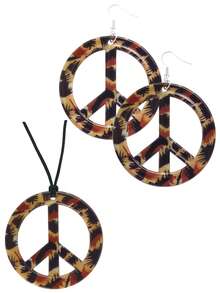 2件套 D EXCEED 1950年代嬉皮士风格和平符号项链和耳环，适合女性复古音乐节服装、迪斯科、万圣节角色扮演 - 彩色 - 查看 5