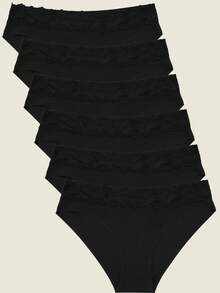 6条装黑色无缝薄款女士内裤，隐形比基尼蕾丝内裤 - 黑色 - 查看 10