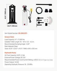Hydraulic Dump Lift Kit, 17,600 Lb/8 T Dump Trailer Hydraulic Scissor Hoist Kit Standard Kit, Hydraulic Dump Bed Kit With 12V Hydraulic Pump Unit Suitable For Scissor Lift Dump Trailers Trucks - 17,600 lb/8 T - 查看 7