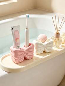 1 Stück süßer Zahnbürstenhalter in Schleifenform, wasserdichtes Badezimmer Aufbewahrungszubehör, geeignet für Elektrische Zahnbürsten, Zahnpasta, Makeup Pinsel, Ablage für Schminktisch. Schöne und praktische Badezimmer Accessoires für den Einsatz in Badezimmern, Wohnheimen und Zuhause. - Verschiedenfarbig - Übersicht 6