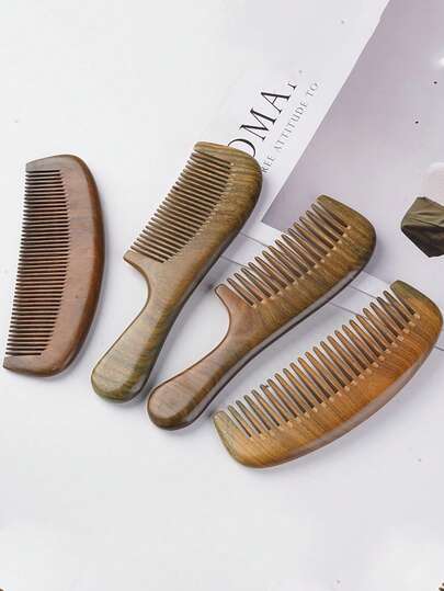  Premium Green Sandalwood Hair Comb, Handmade Anti-Static Wooden Comb For Wet & Dry Hair, Detangling Brush For Curly, Thick, Straight Hair