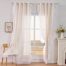 1pc Vintage-Style Wavy Textured Sheer Curtain Panel With 3-Side Ruffle Trim, Suitable For Home Living Room, Bedroom And Balcony Windows, Home Decor, Grommet Top, Easy Installation - Beige - View 8