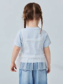 mini bala Girls Baby Short Sleeve Tee, Soft Breathable Mesh Layered Summer Top 2026 - 冰藍 - 查看 3