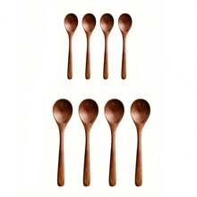 [1/2/5/10 Pcs] Bamboo Spoon Set, Large Size Long Handle Wooden Spoon For Rice, Ramen, Home Use Wooden Soup Spoons, Small Dessert Spoons,School Supplies - Brown - View 25