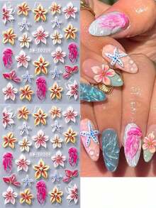 5D Metal Bohemian Style Embossed Nail Stickers, 2pcs/Set, Rainbow, Golden Sun, Gemstone, Lace, Enamel Necklace, Moon Design, DIY Holographic Carving Self-Adhesive Gel Nail Polish Stickers, Nail Salon Decorations - 多色 3 - 查看 3