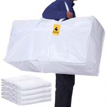 4 bolsas de transporte extra grandes de 66 galones bolsa de almacenamiento resistente con fuerte asa de cierre plegable tamaño XXL caja de almacenamiento grande caja de mudanza para - Blanco - Ver 2