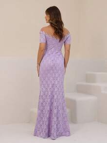 Long, Off-The-Shoulder Party Dress With Lace And Glitter. - Lila Púrpura - Ver 5
