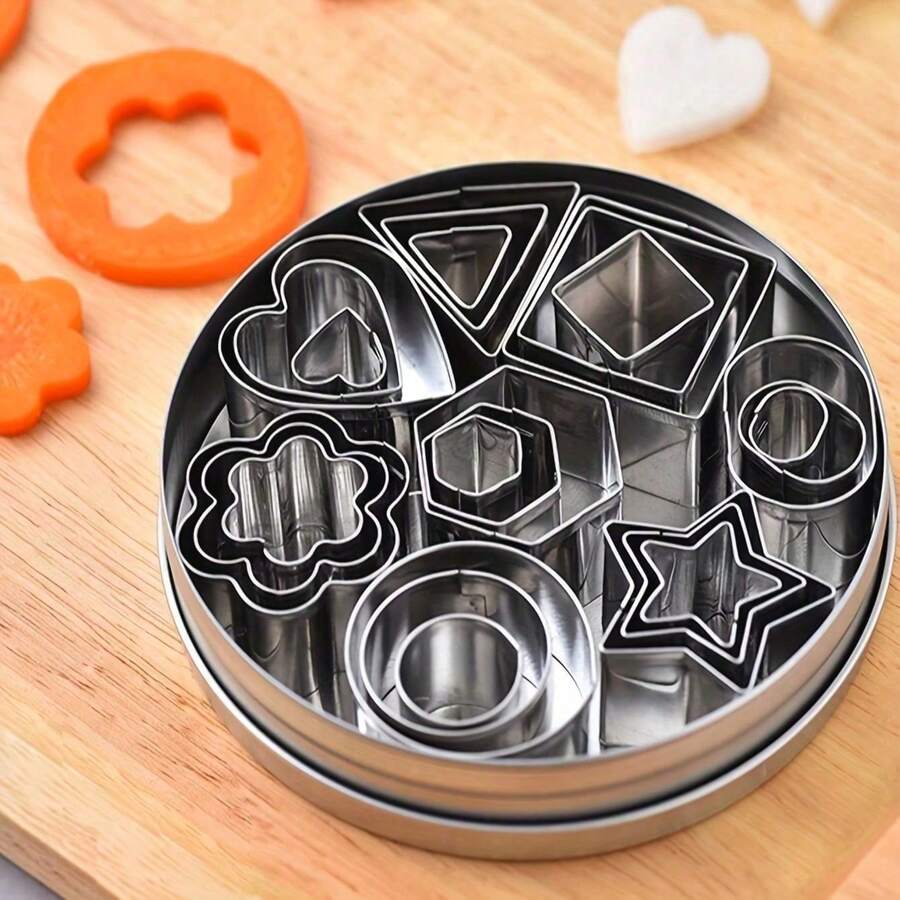 30pcs Geometric Cookie Cutter Set,, Non-Stick, Easy To Clean, DIY Biscuit, Cookie, Cake Decorating Tools, Birthday Themed Baking Accessories Pancake Mold Tortillera Baking Supplies - Silver - View 1