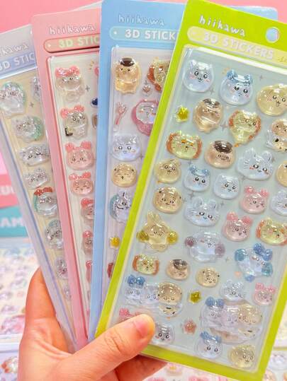 DOBBLE 随机颜色纸板贴纸套装，适用于装饰手机壳、滑板、平板电脑、吉他、派对礼品。手工制作3D卡通可爱贴纸，手机平板电脑装饰动画贴纸（部分款式可能存在色差，随机发货）。