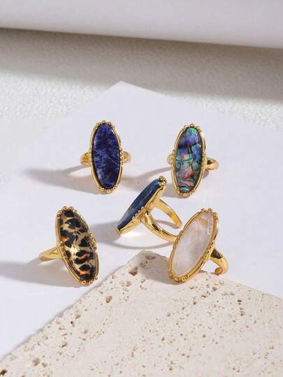1pc Stone Abalone Shell Metal Fashionable All-Match Elegant Ring For Women Daily Wear