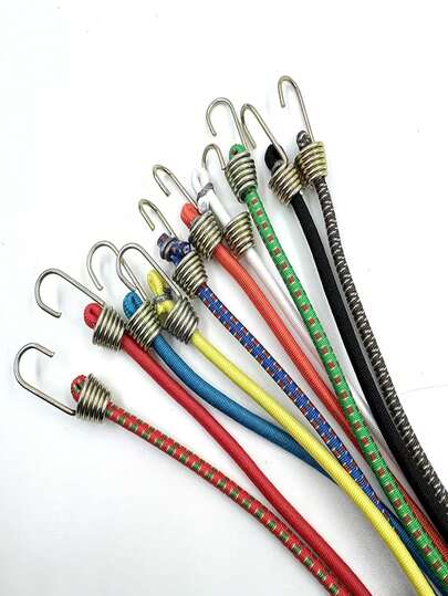 10pcs Heavy-Duty Elastic Stretch Rope With Metal Hook - High-Elasticity Tear-Resistant Rubber Rope, Available In Multiple Colors (Red, Blue, Yellow, Black, Green), With A Locking Mechanism, Suitable For Tents, Bicycles, Camping, Express Delivery, Warehouses, And Home Use - Heavy-Duty Elastic Stretch