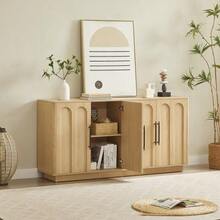 Arched Front Sideboard With Soft-Close Hinges And Anti-Tip Device, 2-Door Storage Unit For Living Room, 160 Cm Wide, Oak. - Camel - View 11
