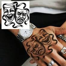 6pcs/1pc Waterproof Realistic Temporary Tattoo Stickers For Fingers, Toes, Neck, Waist, Legs, Forearms, Sleeves, Suitable For Face, Hands, Feet, Music Festival Party Makeup, Lasts 1-2 Weeks - Black - View 2