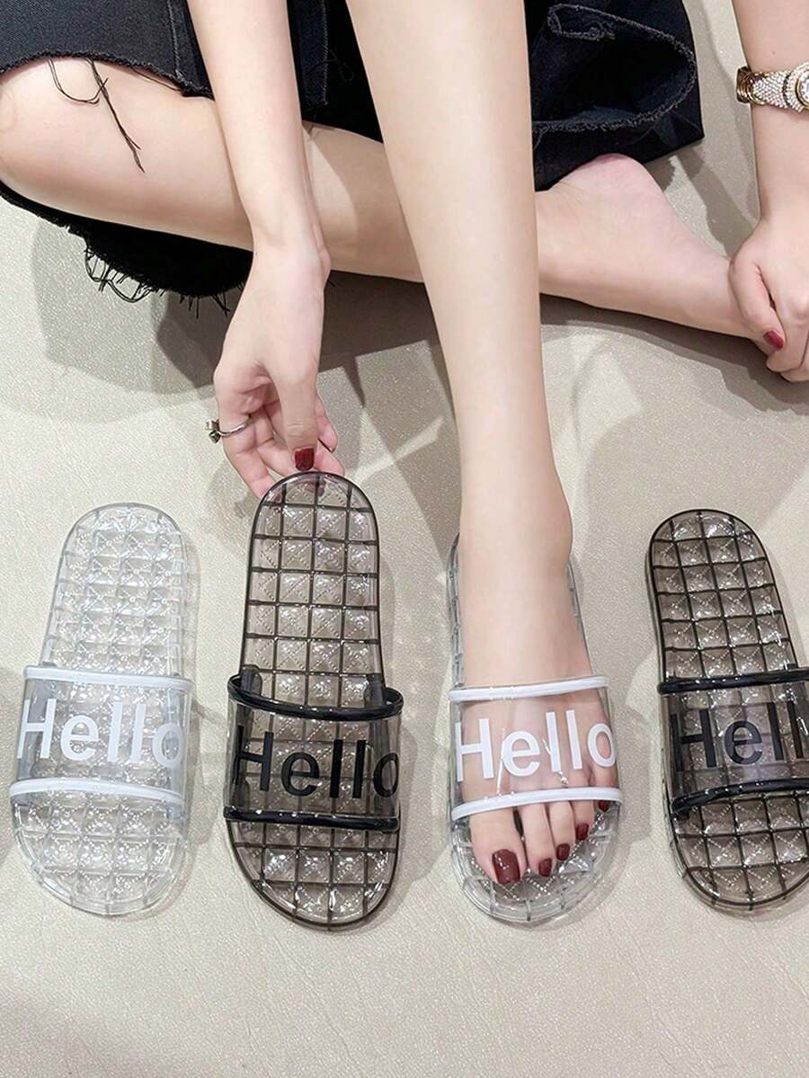 Jozi 1 – 尺寸 36–41:「Hello」印花半透明露趾涼鞋,白色極簡設計,透氣柔軟,適合夏季,情人節、節日或母親節禮物佳選 - A - 查看 1