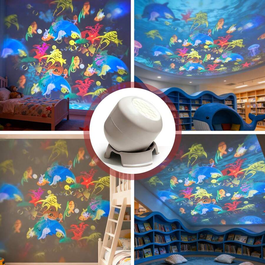 USB充电式动态投影灯，海洋、圣诞节、雪花图案，营造派对氛围，适合圣诞节、生日礼物、卧室、露营等场合。 - 動態投影燈 - 查看 1