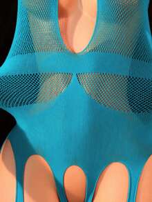 1pc Women's Sexy Lingerie Fishnet Bodystocking,Halter Sleeveless Deep V Crotchless Bodysuit,Hollow See-Throug,Hot Girl Outfit,Bikini Cover-Up,Sexy Party Role Play Costume Valentine's Day - Baby Blue - View 4
