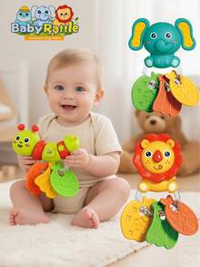 Newborn Teething Rattle Toys, Early Educational Toys To Develop Hand-Eye Coordination, Featuring Cute Cartoon Lion, Elephant And Octopus Designs, Suitable As Gifts For Newborn Baby Boys And Girls - Multicolor - View 3