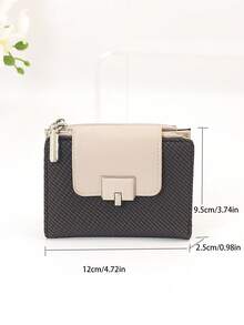 Women's Short Wallet, Straw Woven Fabric Texture Soft Exquisite PU Fashion Snap Button Double Layer Zipper Large Capacity Multifunctional Card Holder, Lightweight Minimalist Clutch Bag Suitable For Holiday Gift - Coffee - View 7