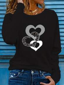 Long-Sleeved T-Shirts With Three Hearts - Black - View 1