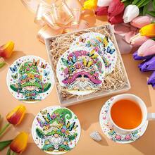 8件套矮人钻石画杯垫套装，圆形闪亮钻石表面，强力背胶，工具齐全，适合初学者，减压手工，新年、情人节、圣诞节、教师节礼物，家居装饰杯垫，送给家人、朋友、女朋友、老师 - 彩色 - 查看 5