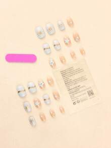 24 piezas de pegatinas de uñas cortas con forma de estrella azul, estilo dulce de Y2K - Multicolor - Ver 4