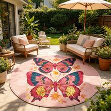 1pc Pink Butterfly Heart Pattern Round Carpet, Cute Girly Style, Suitable For Celebrations, Exhibitions, Openings, Indoor & Outdoor Decor, Multi-Scene Carpet/Mat, Decorative Carpet, Bedroom Decor, Small Rug, Carpet, Home Decor - Multicolor - View 4