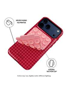 1 Stylish Phone Case, Does Not Include Lanyard Or Stand. White And Blue Plaid Elements,  Plaid Design, 2-In-1 Phone Case With Matte Finish, Spring/Easter Gift. - 紅色2 - 查看 2