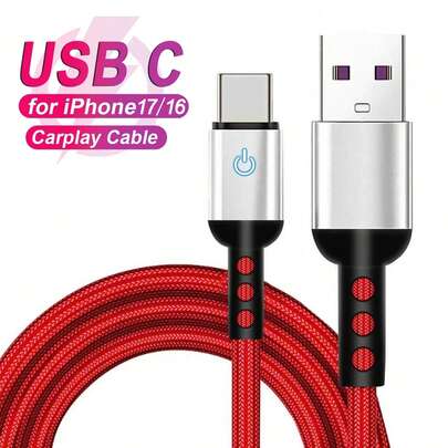 1条装编织USB转Lightning/Type-C快充LED指示灯数据线，3.3英尺/100厘米，兼容 17/16/15/14/13、平板电脑等，USB Type-C高效耐用通用数据传输线