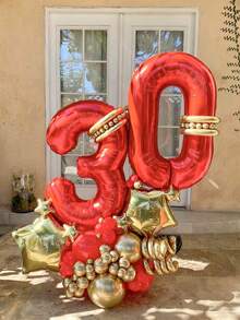 48件套金色和红色生日气球支架套装，包含32英寸红色数字气球、红色和金色乳胶气球、金色星星气球、大号数字气球，适用于生日派对、毕业典礼、周年纪念、派对装饰。 - 多色 - 查看 3