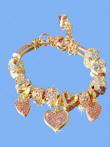 Vòng tay mặt dây chuyền hình trái tim và hoa, vòng tay pha lê hình trái tim kiểu đồng xu cổ điển, vòng tay hình cây sự sống, vòng tay trái tim vàng thời trang dành cho nữ. - Vàng - Xem 11