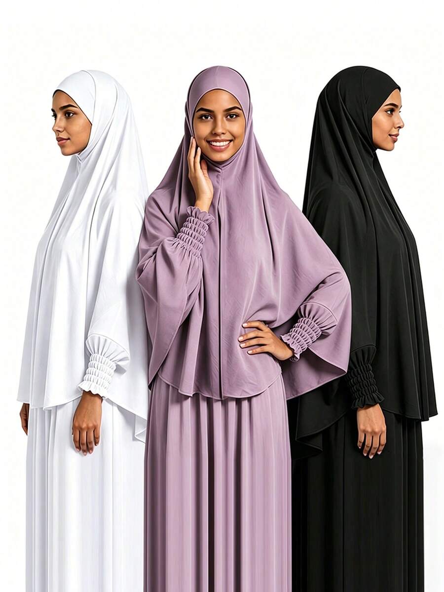 1pc Women's Solid Color Batwing Sleeve Hijab, One-Piece Prayer Robe, Loose Fit Long Sleeve Hijab, Suitable For Casual Wear, Beach, Holiday, Travel Essential