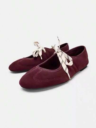 New Spring/Autumn British Style Fashion Low Vamp Ballet Flat Lace-Up Casual Mary Jane Shoes