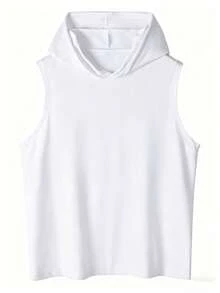 Tween Boys Sleeveless Hooded T-Shirt, Stylish Casual, Solid Color Versatile, Fashion Top, Suitable For Travel, Vacation, Camping, Birthday Gift, Great For Outdoor - White - View 4