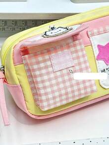 1 pieza Estuche de lápices con diseño de gato de color dopamina, bolsa de almacenamiento de papelería multifuncional de gran capacidad y muy atractiva, adecuada para estudiantes - Multicolor - Ver 9