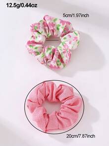 2pcs Women's Fashion Floral Hair Scrunchies, Suitable For Daily, Spring/Summer, Vacation Outfits Ponytail Holders Hair Elastics Hair Rubber Bands Hair Rope,Festival,Party - Pink - View 4