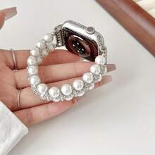 Dây đeo đồng hồ đính đá ngọc trai trắng, tương thích với các dòng Ultra/11/10/9/8/7/6/5/4/3/2/1/SE, dây đeo co giãn có thể điều chỉnh, tương thích với kích thước 38/40/41/42/44/45/46/49mm, phụ kiện đồng hồ thông minh. - trắng - Xem 9