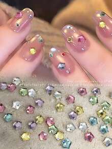 20pcs K9 Beveled Hexagon Five-Pointed Star Nail Jewelry, Crystal Rhinestone Flashy Transparent Mini Asymmetric Nail Art Decorations, Nail Accessories Nail Charms - Multicolor - View 2