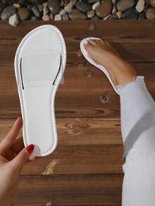 Solid Color Bohemian Slippers, Fashionable French Style Transparent Slip-On Sandals, Non-Slip Indoor/Outdoor Sexy Transparent Strap Flip Flops, Comfortable To Wear With Dresses, Flat Women Sandals For Summer - White - View 6